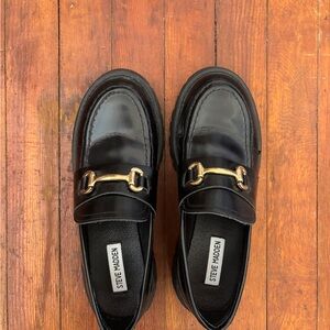 Steve Madden Black Loafers with Gold Accent